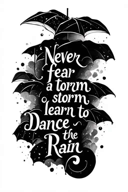 a fine line style tatto based on the following quote "never fear a storm, learn to dance in the rain". no words in tattoo design idea