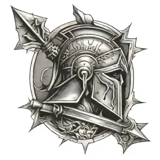 Spartan soldier covered with arrows cover de sun moon stars tattoo design idea