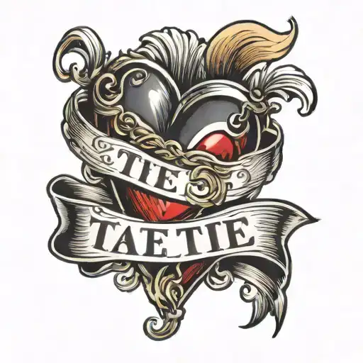 heart with a banner wrapped loosely with the name tate tattoo design idea