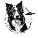 ufo abducting border collie tattoo design idea