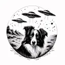 ufo abducting border collie tattoo design idea