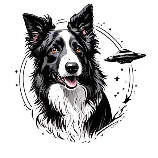 ufo abducting border collie tattoo design idea
