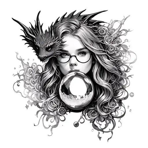 Taylor Swift themed - I want a dragon, a mirror ball, ghosts with glasses, and other symbolism of her lyrics tattoo design idea