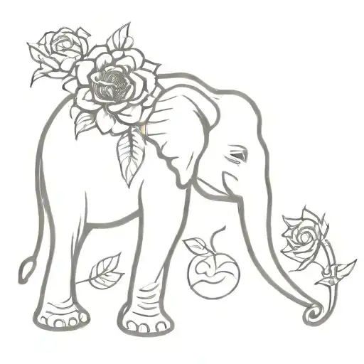 elephant with rose and sunflower blooming tattoo design idea