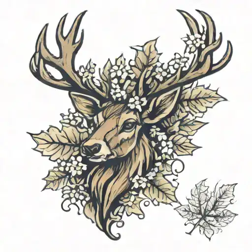 young stag oak leaf tattoo design idea