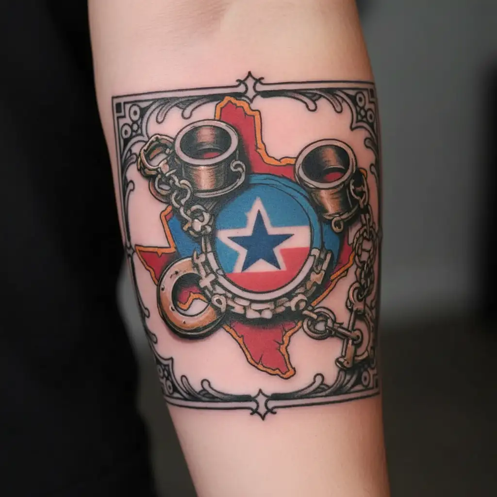 Texas flag and handcuffs memorial tattoo tattoo design idea