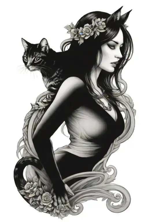 freya and cat  tattoo design idea