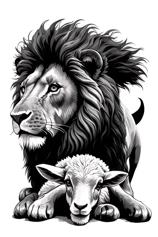 lion laying with a lamb tattoo design idea