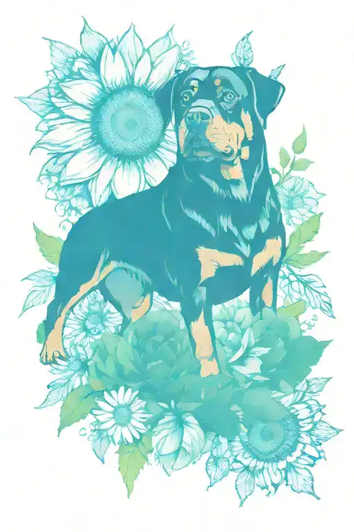 Rottweiler sunflower surrounded tattoo design idea