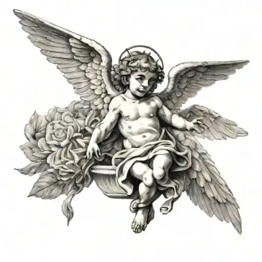biblically accurate cherubim with a cross and angel wings tattoo design idea