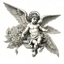 biblically accurate cherubim with a cross and angel wings tattoo design idea