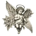 biblically accurate cherubim with a cross and angel wings tattoo design idea