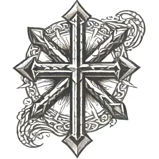 UNDEFEATED, STRENGTH, CROSS OF NAILS tattoo design idea