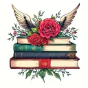 books with flowers, Jane Austen, a court of thorns and roses, fourth wing, Harry Potter.  tattoo design idea