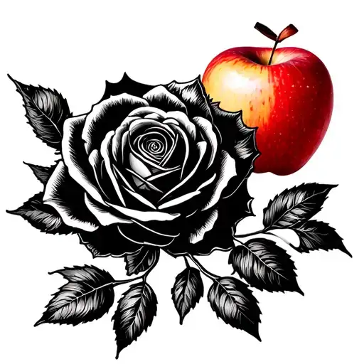 belles rose, elsas glove and snow whites apple tattoo design idea