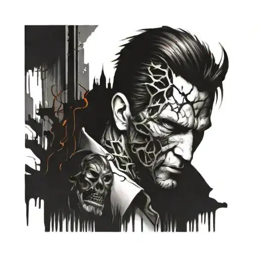Incorporate elements of darkness and intensity from The Evil Within video game into a unique tattoo design tattoo design idea