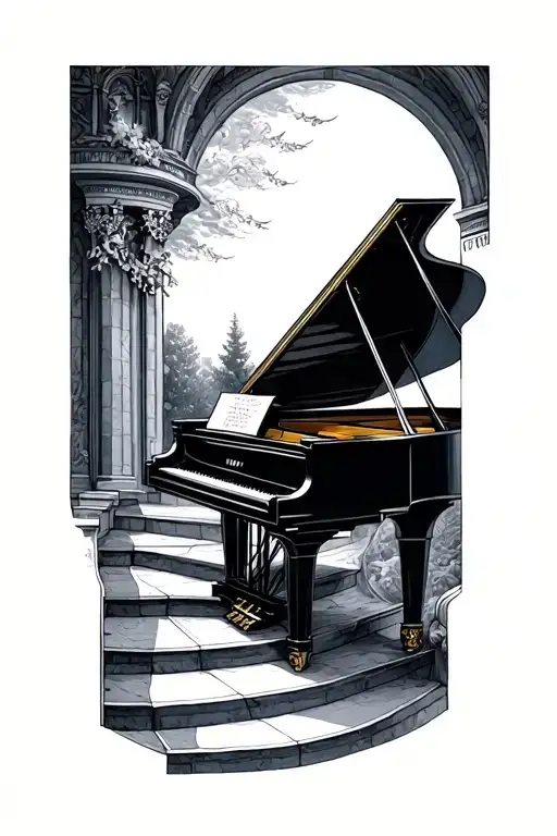 Grand piano stairway Heaven gates tattoo tattoo design idea