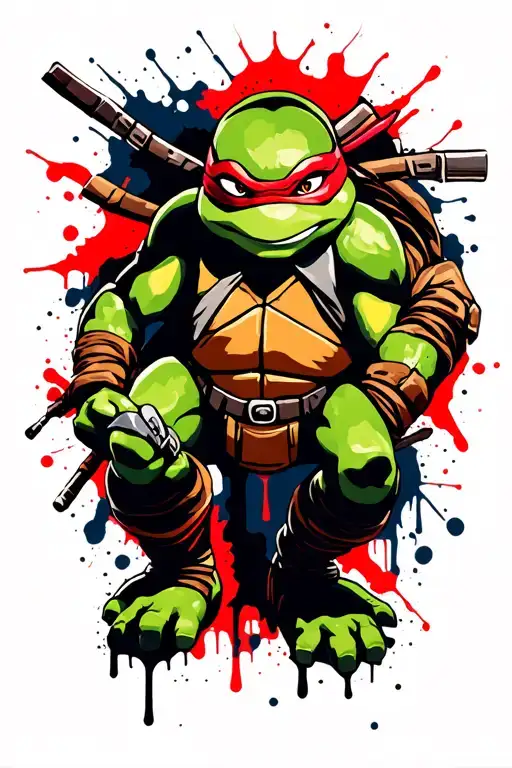 teenage mutant ninja turtles geometric outline colored bandanas tattoo design idea