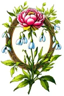 peony snowdrops vintage oval frame full colour tattoo tattoo design idea