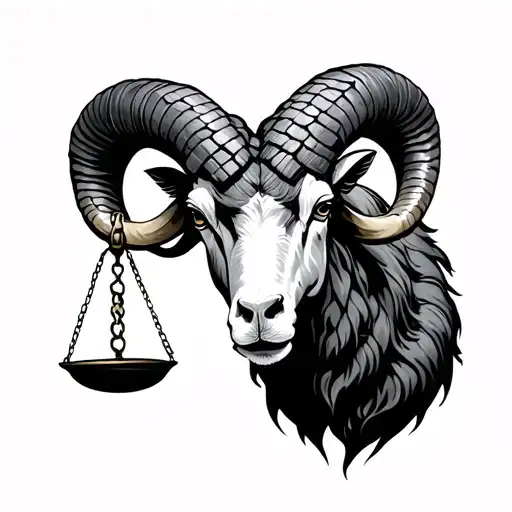 aries ram and libra scales hanging off horns tattoo design idea