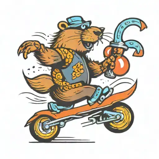 roller skating beaver running tattoo design idea