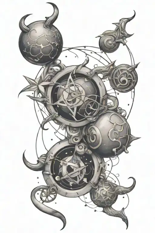 capricorn, sagittarius, and libra constellation intertwined tattoo design idea