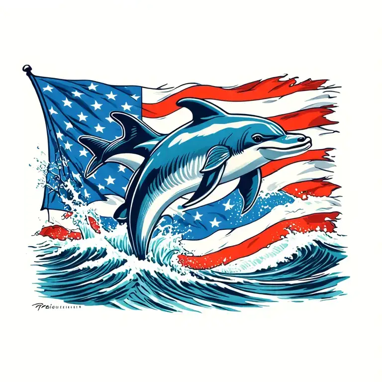 dolphins coming out the azores island flag intertwined tattoo design idea