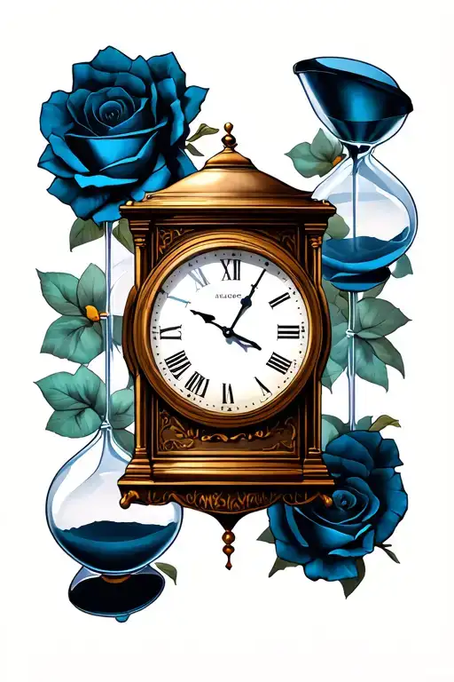 hour glass, clock, laugh now cry later mask tattoo design idea
