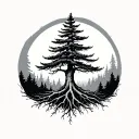 single pine tree with roots exposed tattoo design idea