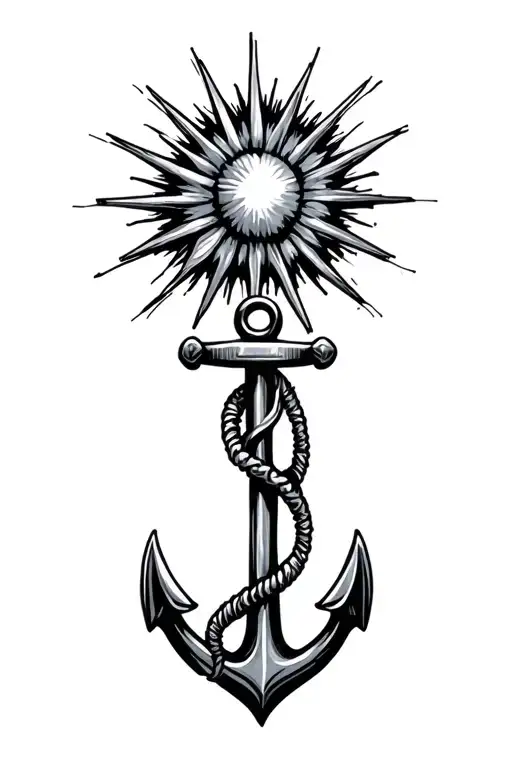 starburst with anchor tattoo design idea
