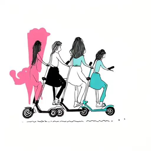 3 sisters on the same Push scooter tattoo design idea