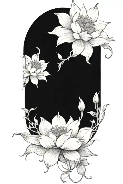 one continuous vine with small roses, small peonies, small daisies, small lotuses that are spaced out. Wrapping around  tattoo design idea