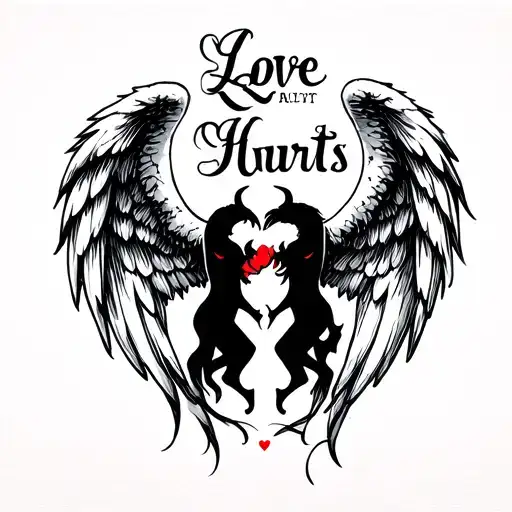 "Love Hurts" Angel and devil tattoo design idea
