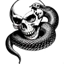 skull with evil snake tattoo featuring a full moon tattoo design idea