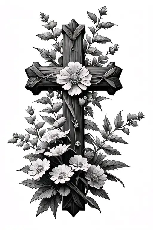 a cross made from Scottish heather flowers tattoo design idea