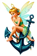Tinkerbell sitting on a Navy Anchor hooking tattoo design idea