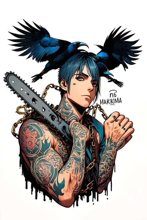 makima from chainsaw man with chains and crows tatoo for neck tattoo design idea