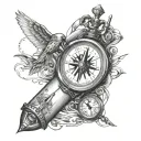 forearm half sleeve aviation tattoo connect to compass connect to clock with birthday 9/2/2021 tattoo design idea