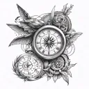 forearm half sleeve aviation tattoo connect to compass connect to clock with birthday 9/2/2021 tattoo design idea