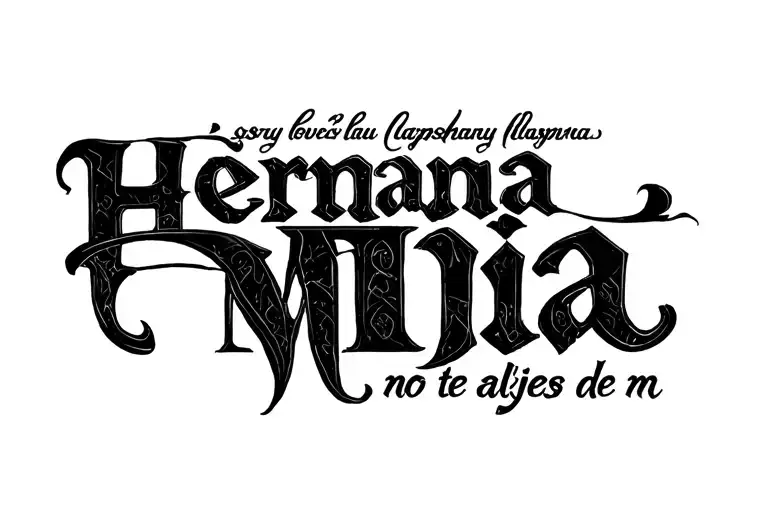 "Hermana Mía, no te alejes de m" text font from the game "blasphemous" tattoo design idea