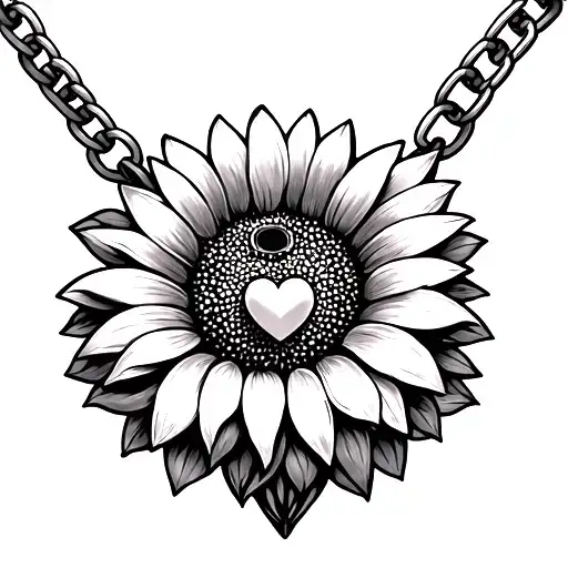 sunflower with heart locket anklet with chain tattoo design idea