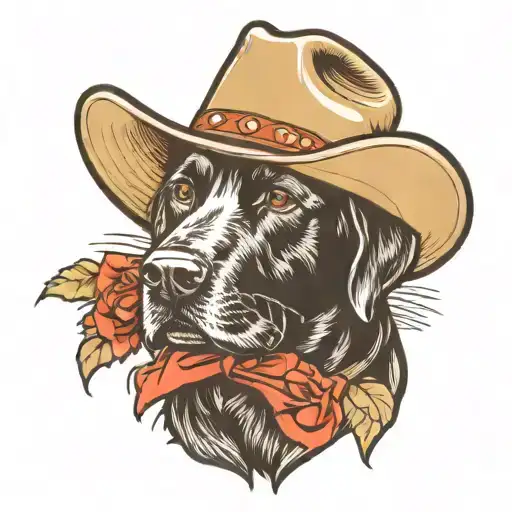 black lab dog wearing cowboy hat tattoo design idea