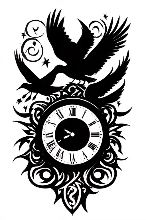 doves and clock and birth date tattoo tattoo design idea