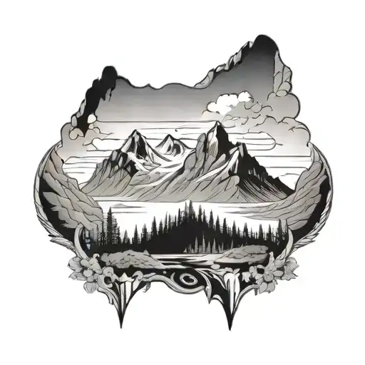 Fjord Nordcap Longyearbyen iceland mountains forest tattoo design idea