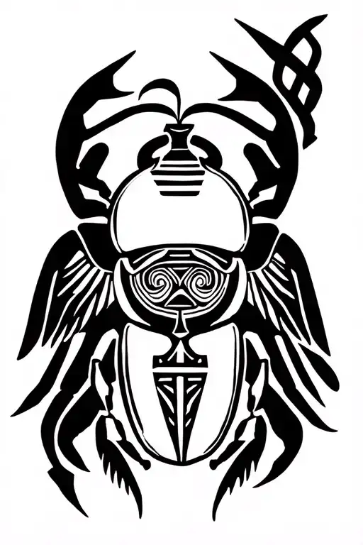 egyptian scarab bettle with ankh symbol in its front two legs and also wings open forming an arc tattoo design idea