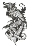 wolf, phoenix, scales, tattoo design idea