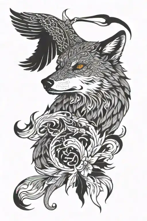 wolf, phoenix, scales, tattoo design idea