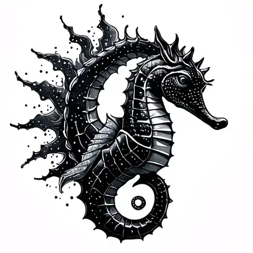 Seahorse Constellation with Crocodile swimming tattoo design idea