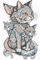CUTE CAT LINE PRINT WITH WATERCOLOUR tattoo design idea
