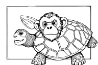 Phillipine monkey serious face sitting on a sea turtle tattoo design idea